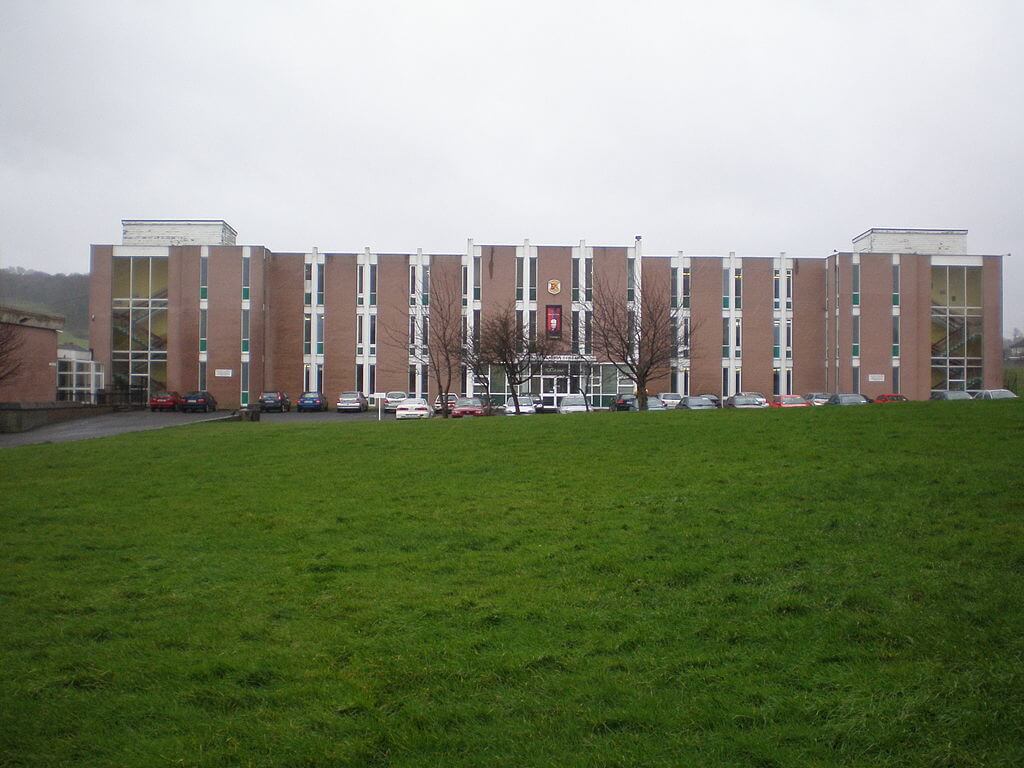 The 1960s building from the front, at the senior rugby pitch